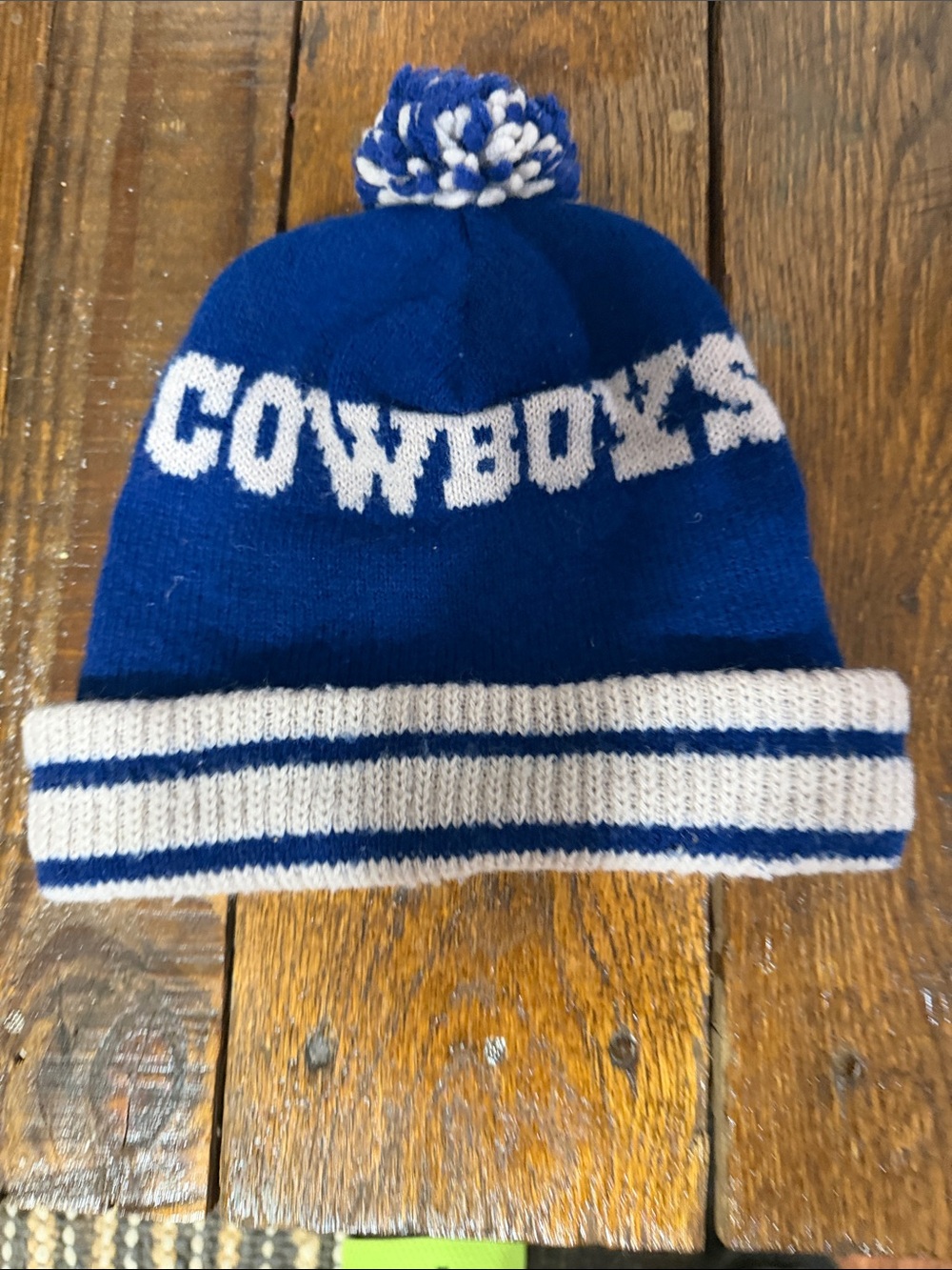 Blue and White 'Cowboys' Pom Pom Beanie Hat